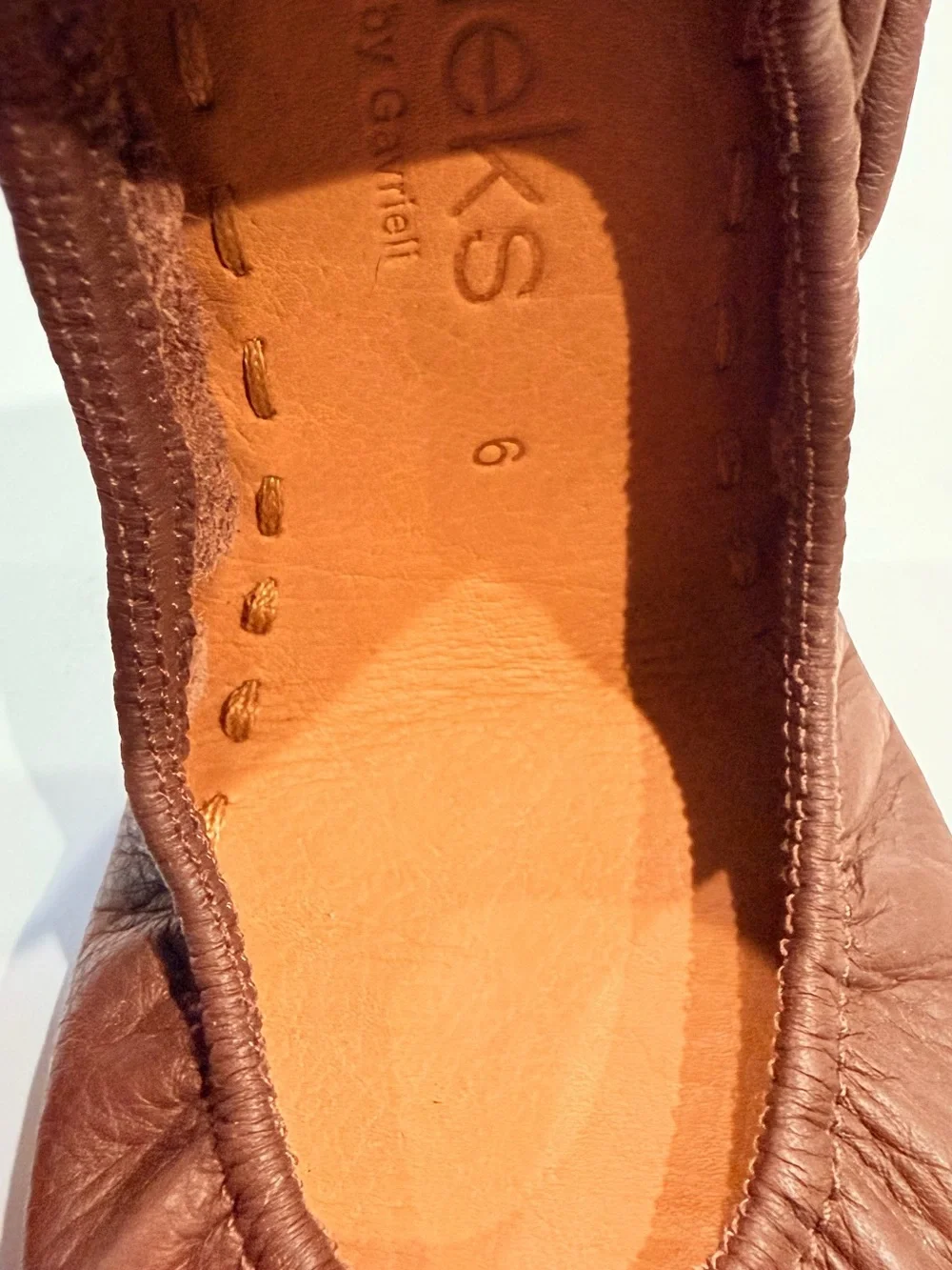 Tieks Kids Brown Leather Ballet Flats with Teal Pull Tab